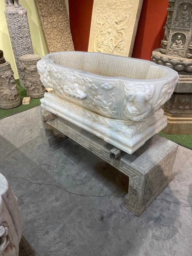 如图汉白玉两件套石盆小门海