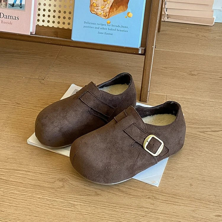 厚底内增高加绒勃肯鞋女2025秋冬新款一脚蹬丑萌大头全包博肯棉鞋