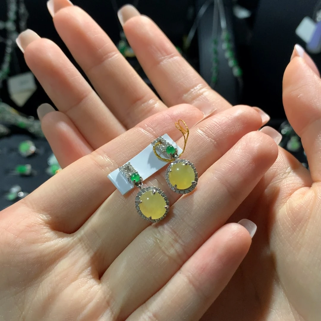 翡翠银S925镶嵌耳饰