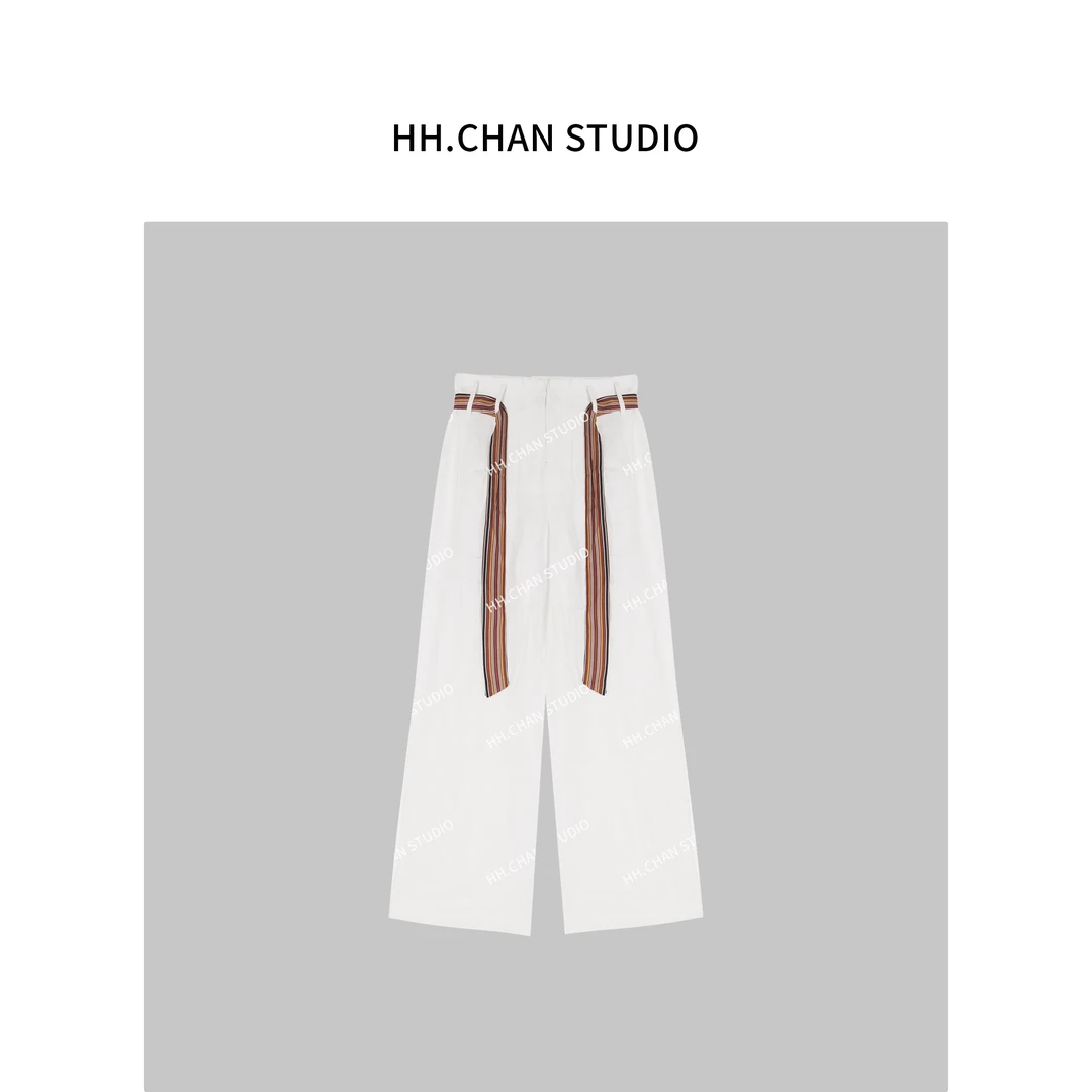 HH.CHAN“高雅极简”100%定制亚麻2025春夏新款白色直筒亚麻长裤
