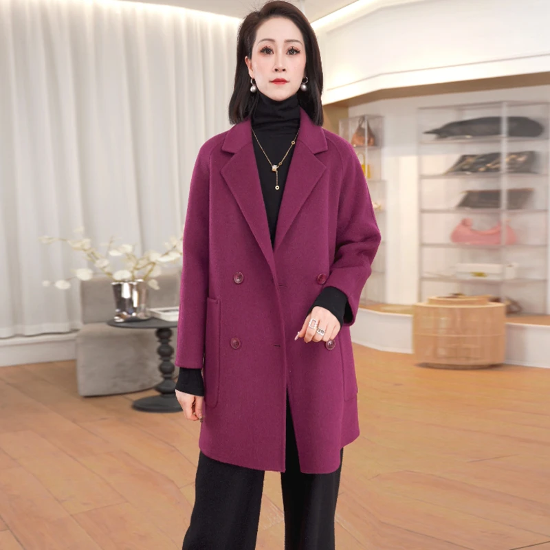 流行双面呢格子大衣女双面呢毛呢新款羊毛外套2025新时尚小个子