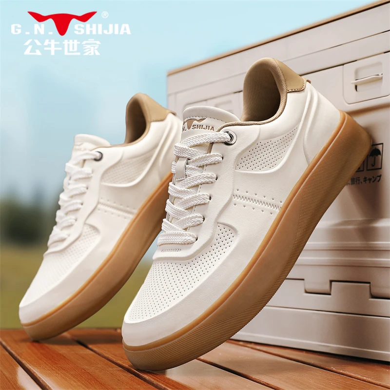 公牛世家男鞋夏季增高板鞋防臭简约复古男士厚底透气轻薄休闲鞋