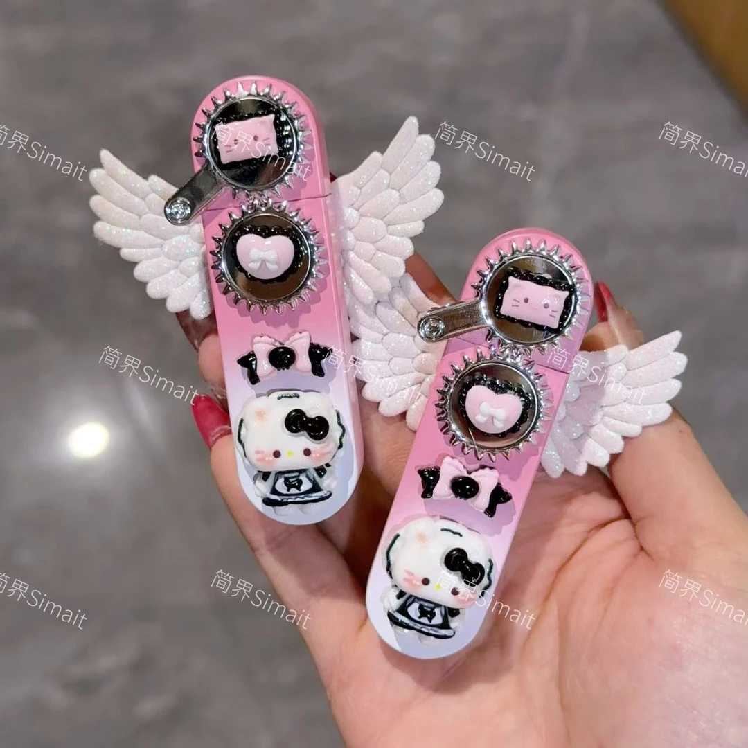 简界-手工凯蒂猫齿轮粉色火焰防风充气打火机送男友女友礼物闺蜜