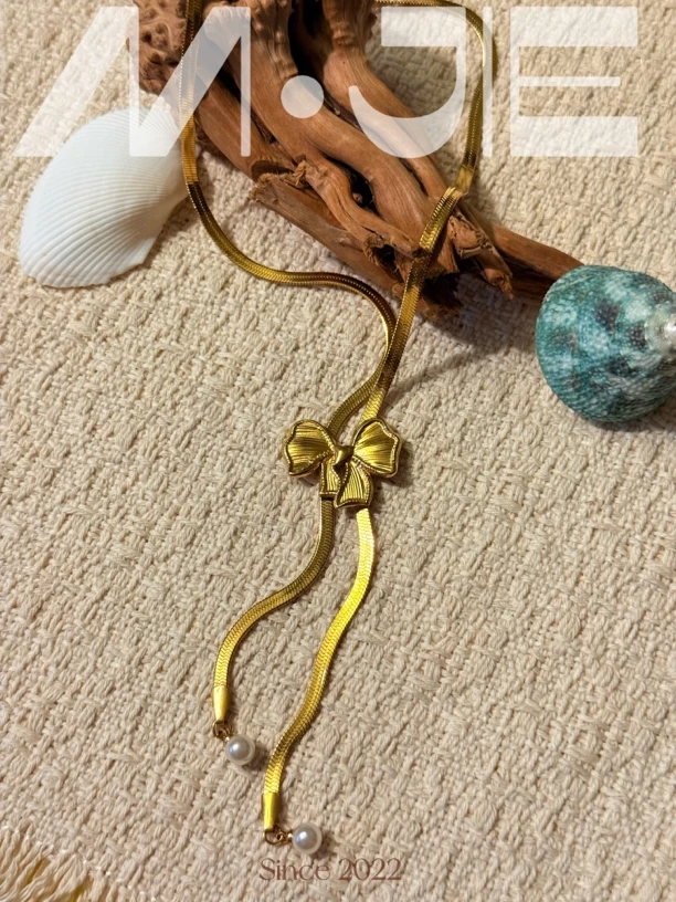 钛钢项链 『金色蝴蝶结领结项链』可爱时尚甜美