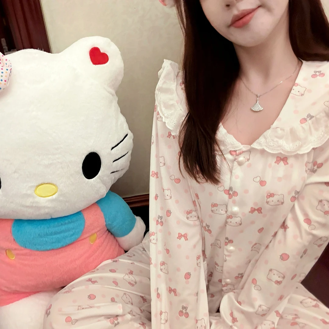 九九葉^「粉粉kittyyy」有发圈!超软三件套春夏软绵绵Q弹睡衣家居服