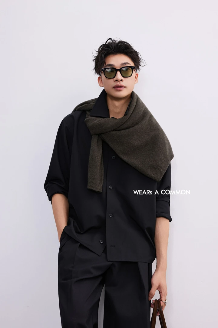 WAC 羊毛平驳领茧型下摆收褶无衬里日式极简初秋薄外套