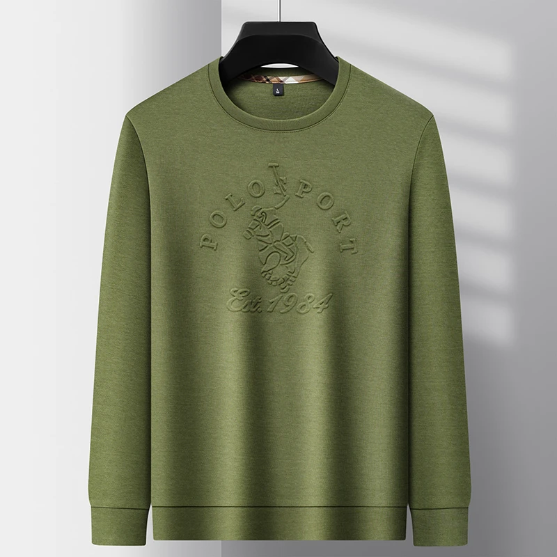 男士圆领卫衣春秋季2025新款套头提花刺绣字母圆领上衣服外套男装