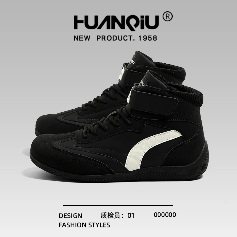 环球黑色高邦运动鞋男2026春季新款赛车鞋软底百搭开车休闲拳击鞋