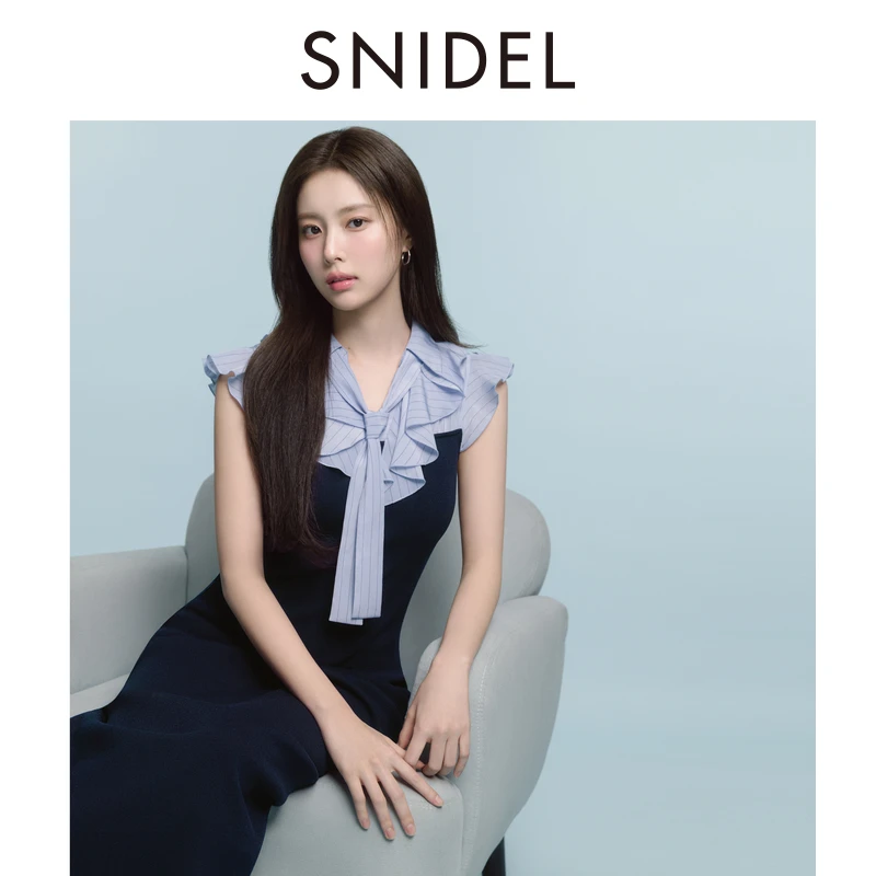 SNIDEL2025秋冬新品气质荷叶领小飞袖领结针织连衣裙SWNO254193