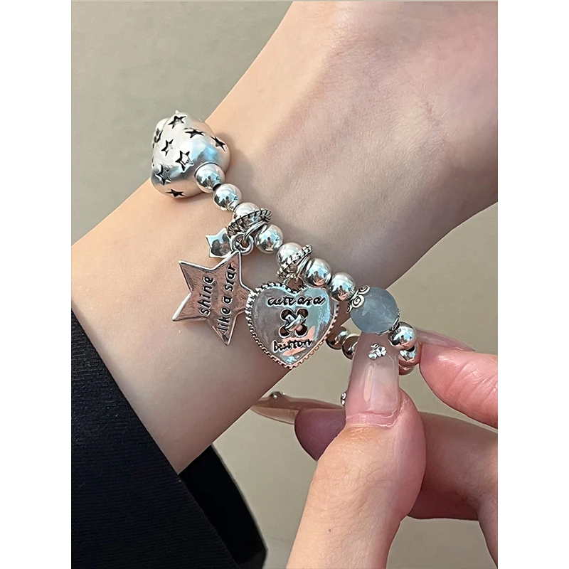 铜合金合成锆石手链 重工爱心星星串珠手链女轻奢小众精致手串