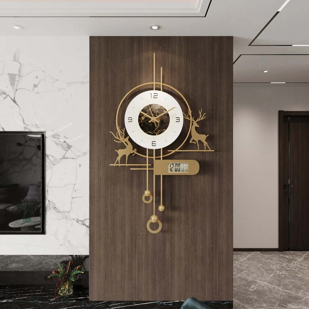 飞鸟集2025年新款客厅万年历挂钟格栅钟表高级感轻奢日历时钟挂墙