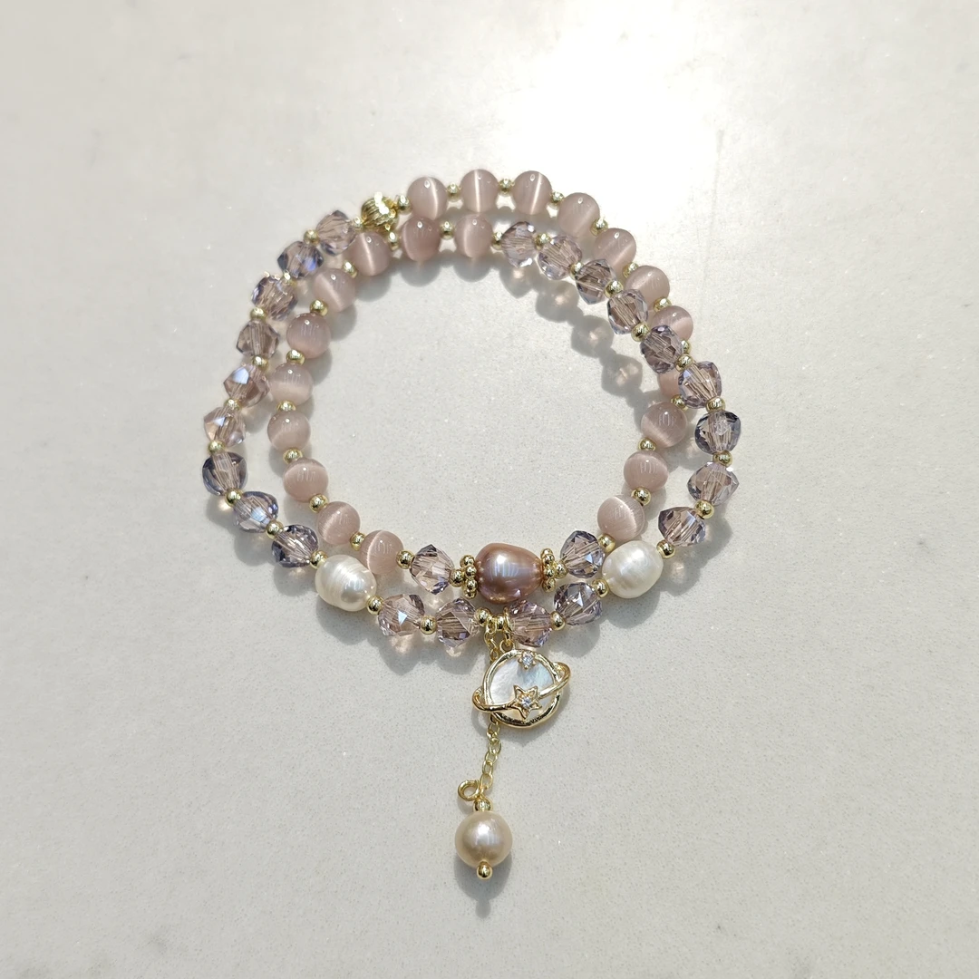 淡水珍珠猫眼双圈手串0002