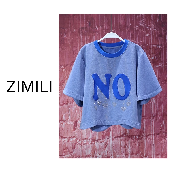 【亮哥女装】2025欧版秀场款晴山蓝字母刺绣休闲时尚T恤8358-C4