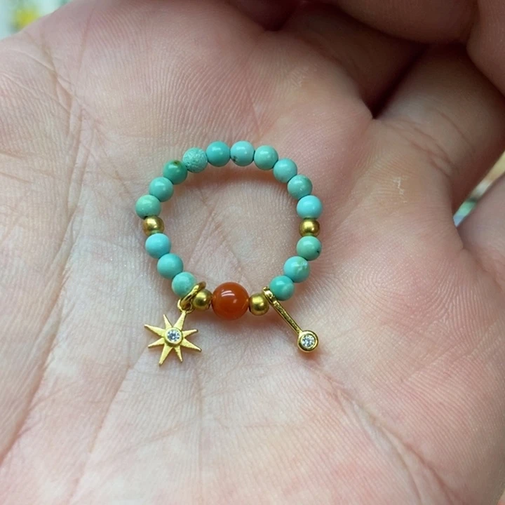 银S925镀金镶嵌戒指南红玛瑙
