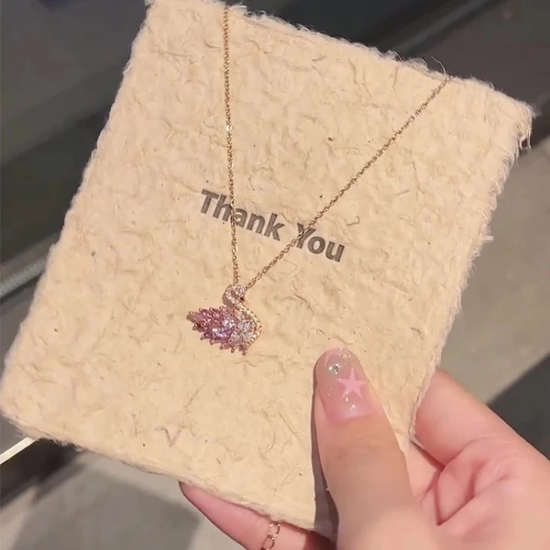 钛钢项链 简约彩色天鹅项链气质百搭渐变锁骨链F3003