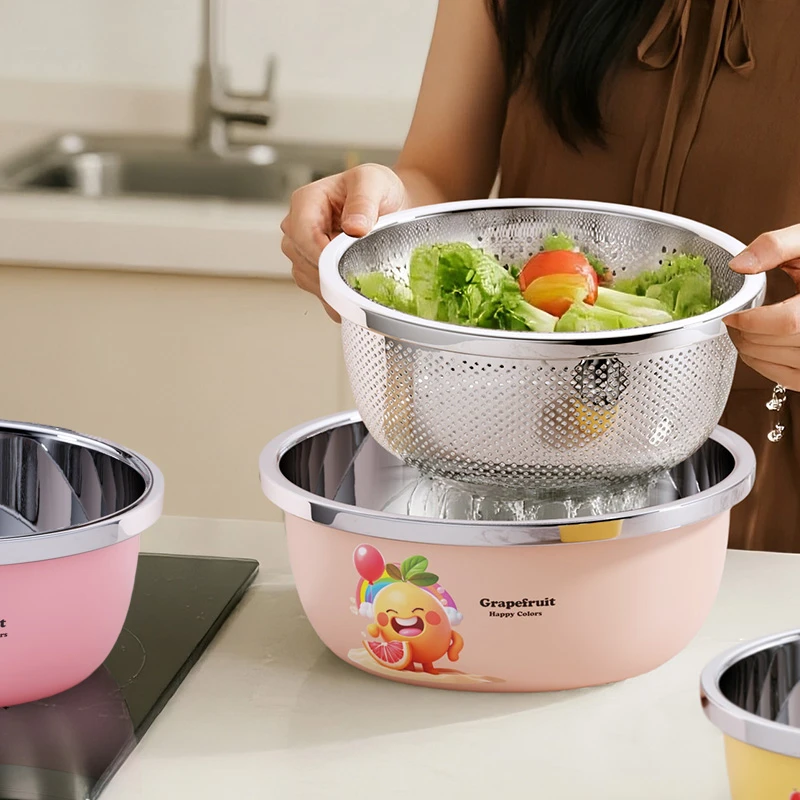 304不锈钢盆家用厨房洗菜漏盆和面打蛋盆加厚铁盆子烘焙料理盆筛