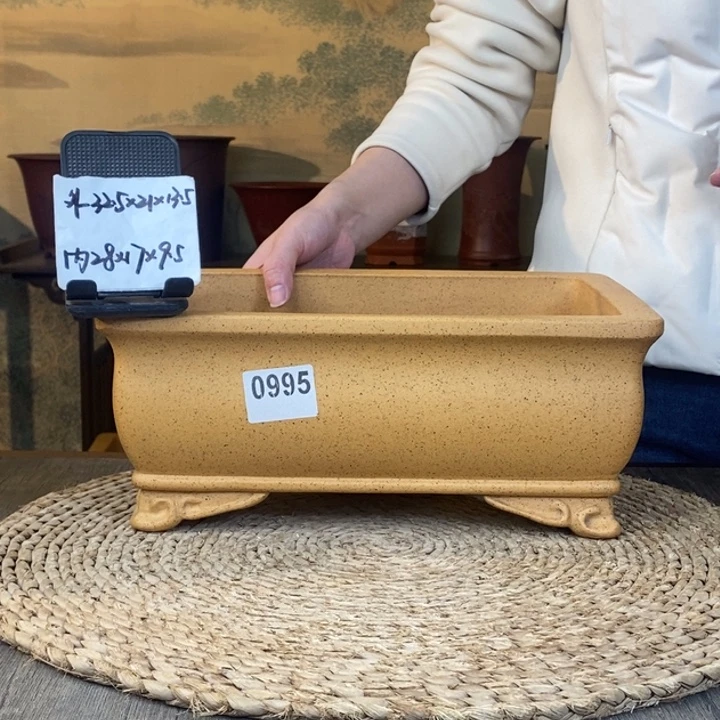 紫砂花盆   放漏柴烧云角大长方0995