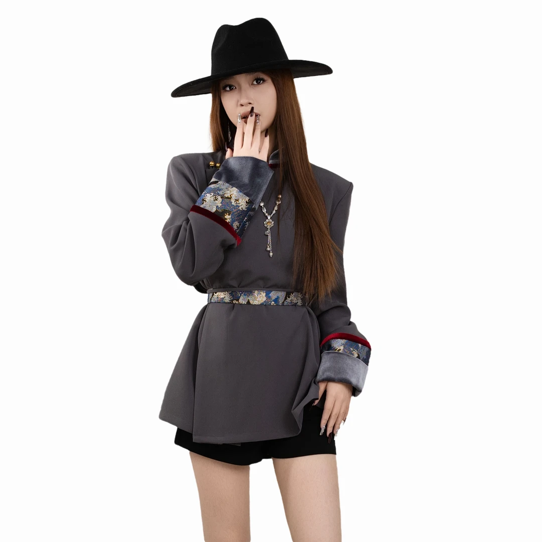 【卓日雅】7740新款民族风衬衣 中国式蒙古族民族风（带腰带）