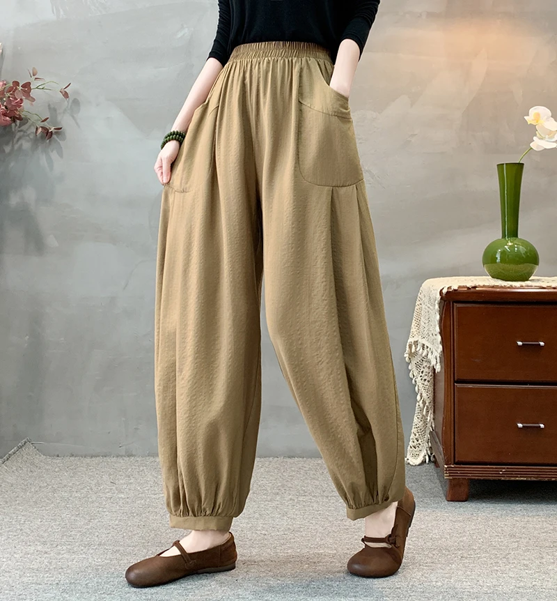 2308夏季休闲裤宽松哈伦裤女裤九分裤洋气文艺风