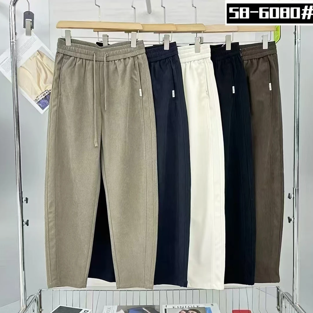 58-6080#【加绒加厚】男士冬季简约时尚百搭宽松直筒休闲长裤