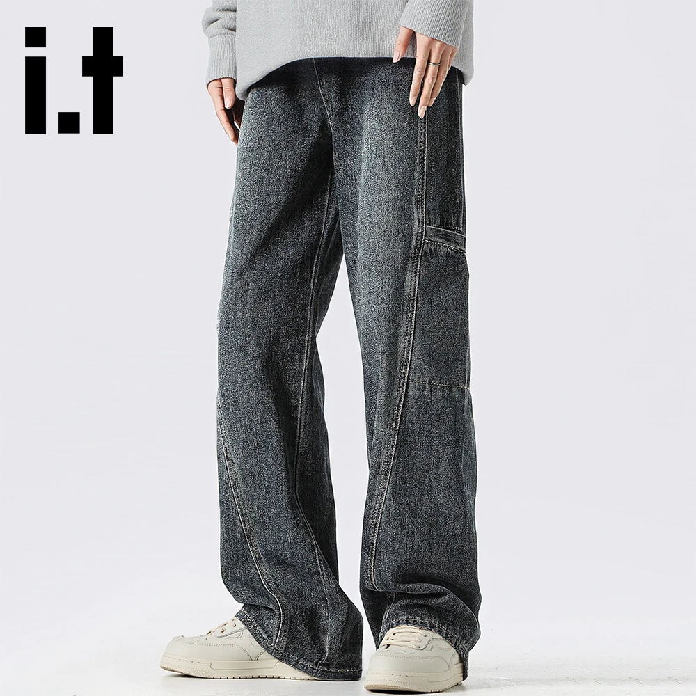 it:CHOCOOLATE美式复古拼接设计感男士工装牛仔裤秋季宽松直筒裤