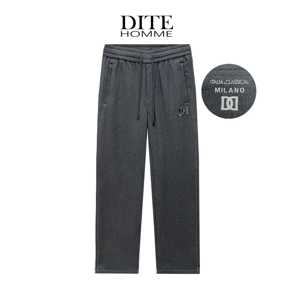 Dite迪特男士秋冬季厚款logo刺绣直筒宽松百搭弹力简约休闲裤卫裤