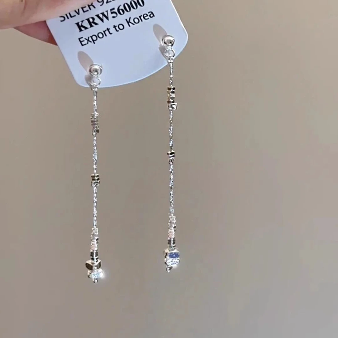 合金耳饰 网红轻奢清冷感长款碎银流苏ins耳环小众设计感显瘦耳钉