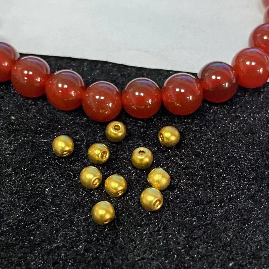 足金999卡3mm古法金珠10颗搭红玛 瑙手串@@A002-10