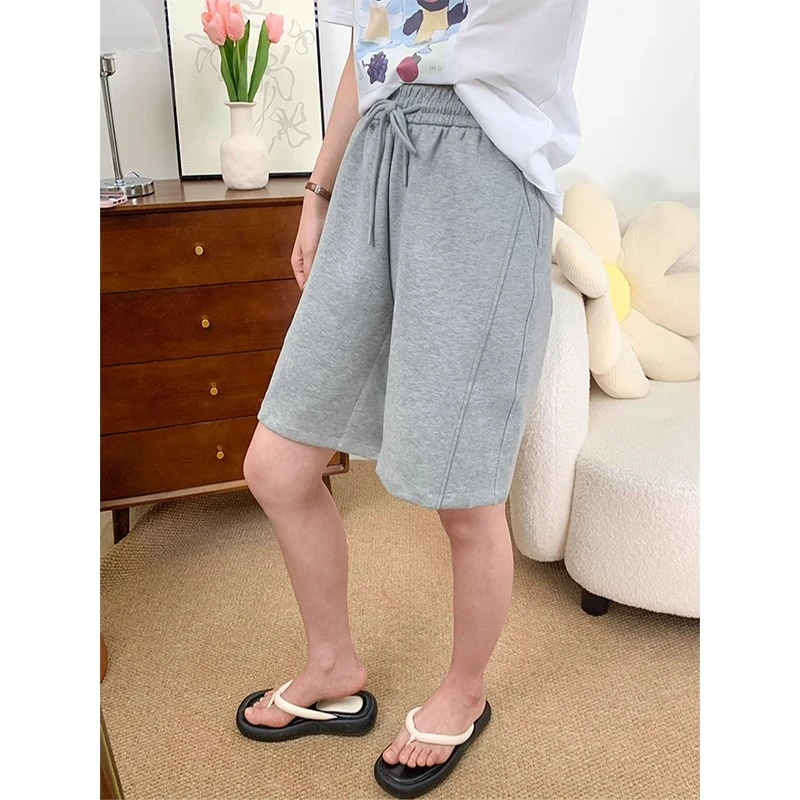 灰色运动短裤女夏季新款大码梨形身材显瘦五分中裤宽松阔腿休闲裤