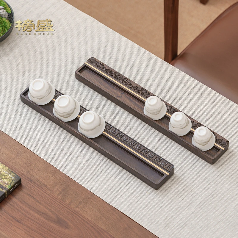 榜盛黑檀木实木茶杯架高级感轻奢家用新中式功夫茶具沥水架晾杯架