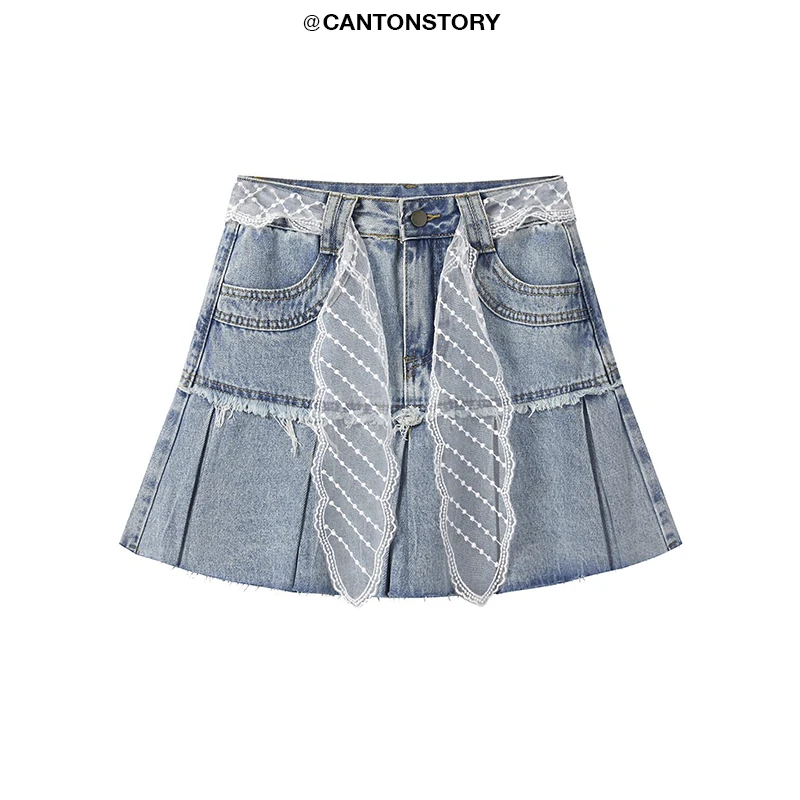 羊城故事【清仓】休闲牛仔裙 Y2503x配丝巾百褶裙xXY5023+25pd011