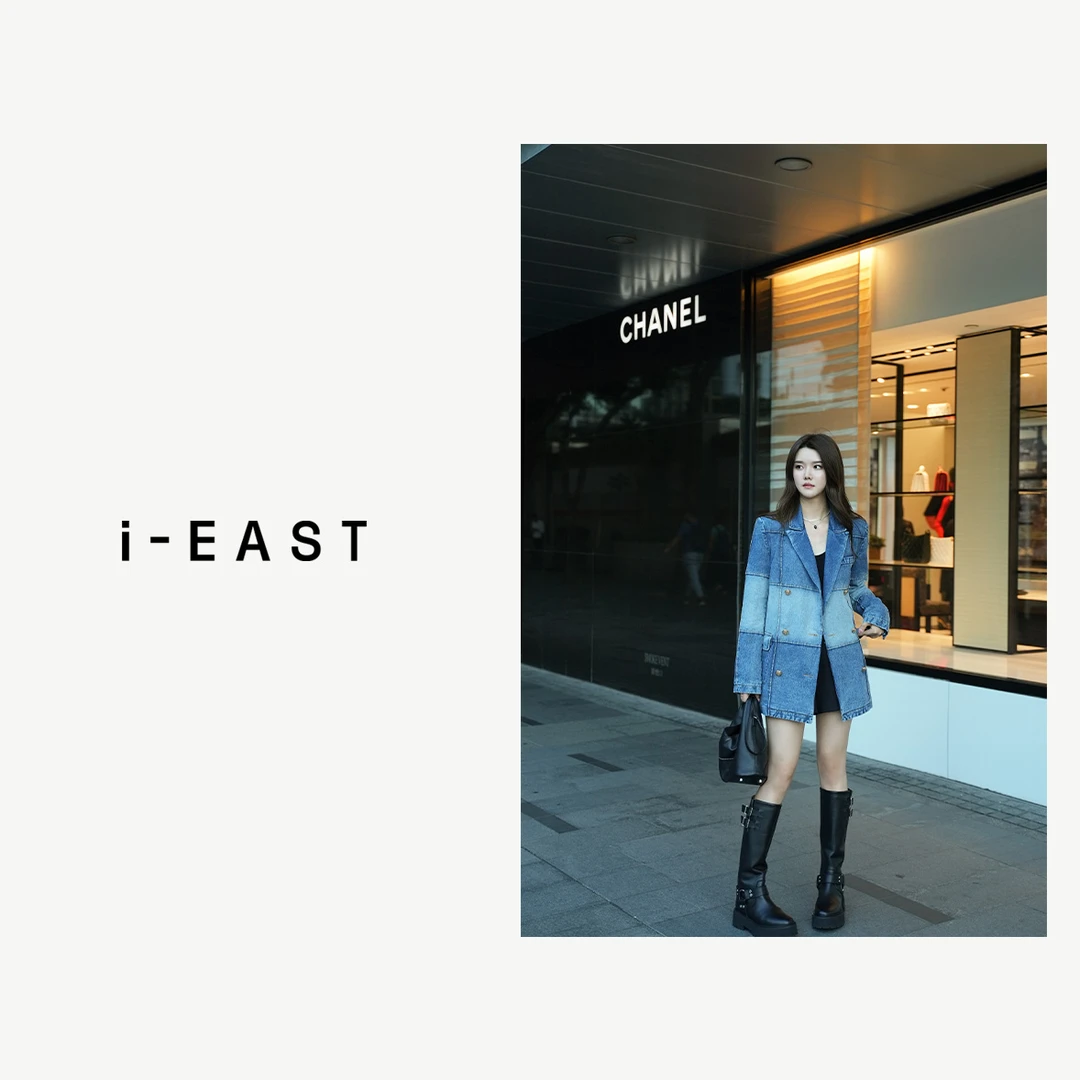 i-EAST 巴黎秀场~拼接色设计高级牛仔外套WT41142