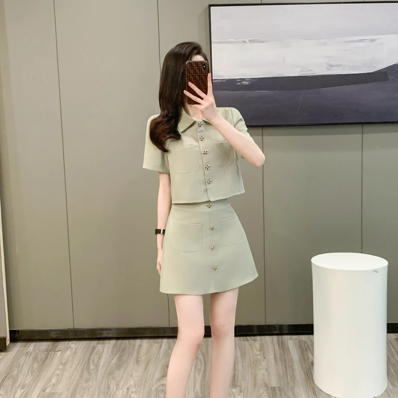 千金风小香风气质名媛时尚套装女夏季减龄上衣短款裙子短裙两件套
