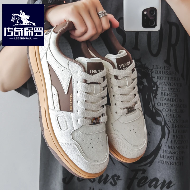 传奇保罗正版复古滑板鞋男2025新款冬季休闲运动加厚百搭小白潮鞋