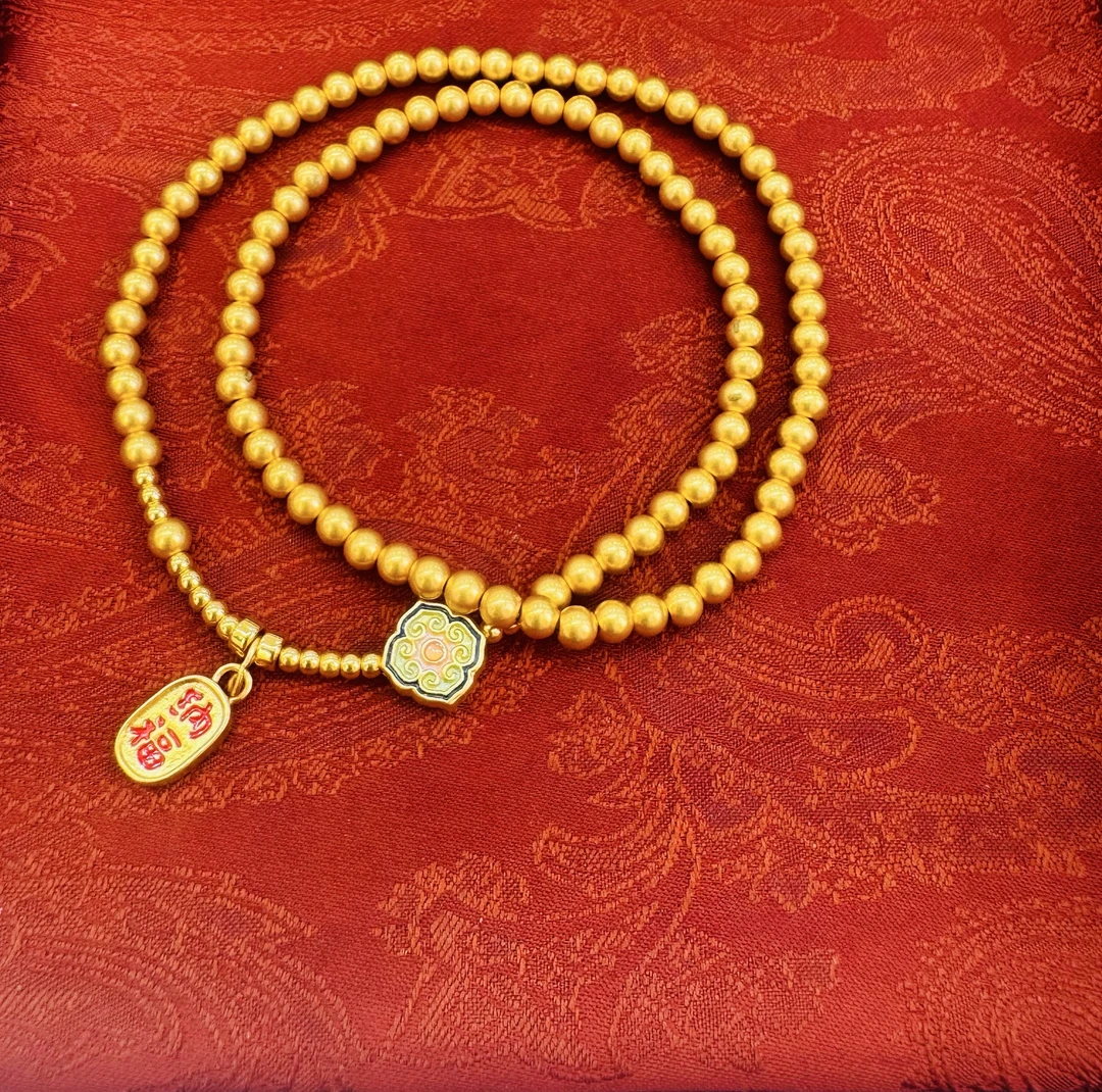 足金福牌四叶草双圈爆款原创卡3.5金珠双圈ZB30181