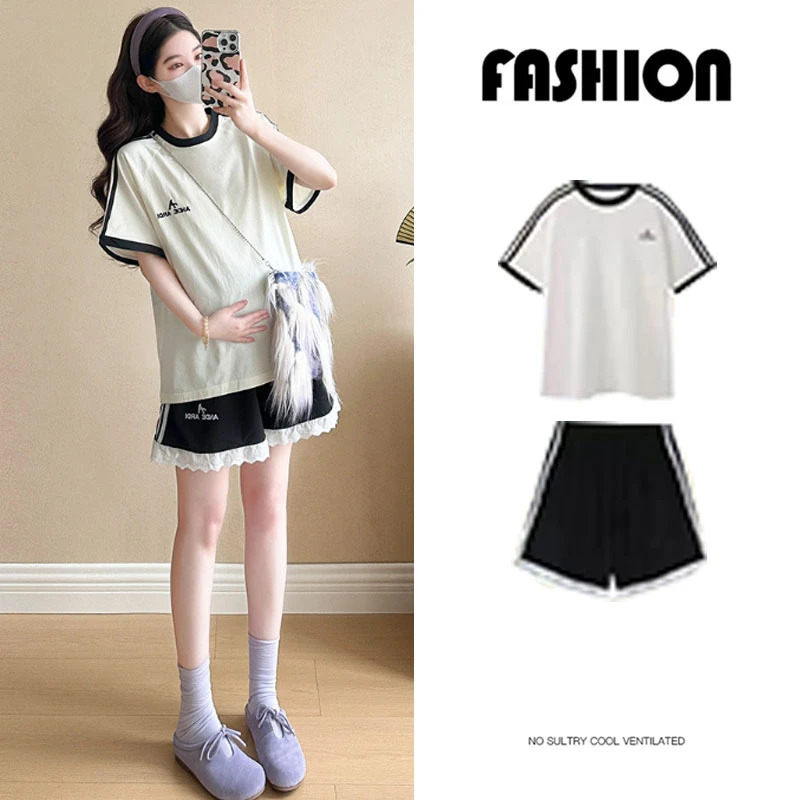 孕妇装2025夏季韩系时尚慵懒风气质显瘦休闲舒适时髦小个子两件套