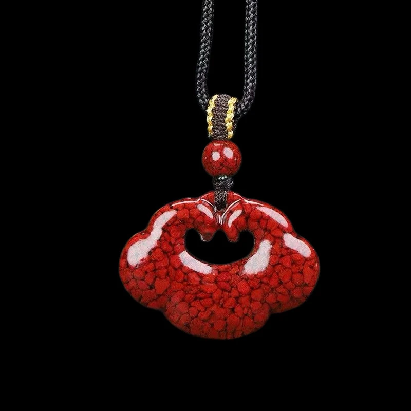 含辰砂工艺品朱砂晶体砂祥云福锁吊坠