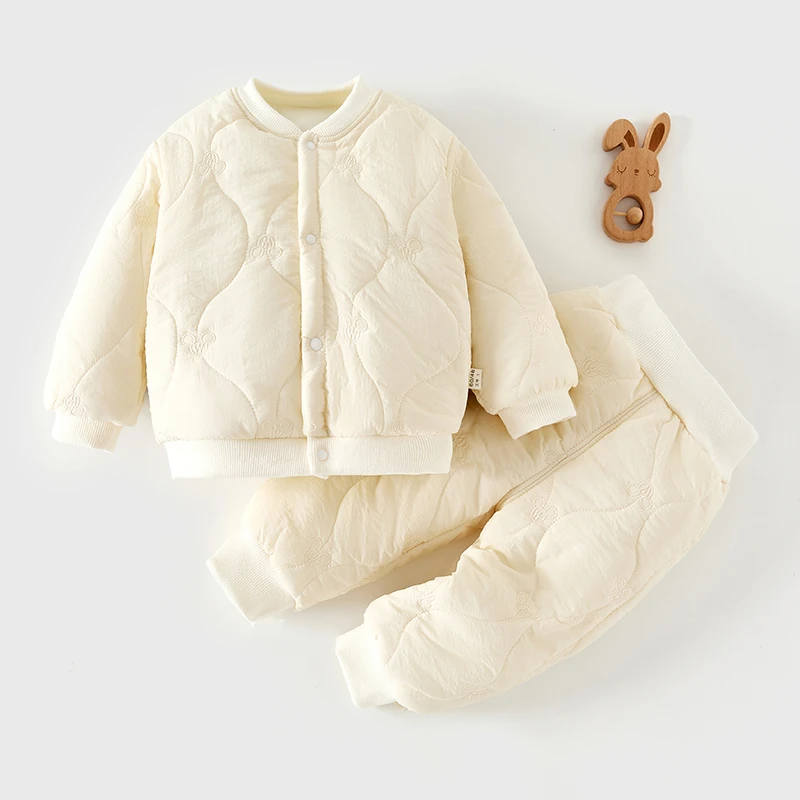 【两用裆】冬季婴儿棉袄套装夹棉加厚加绒宝宝夹克开衫分体套休闲裤