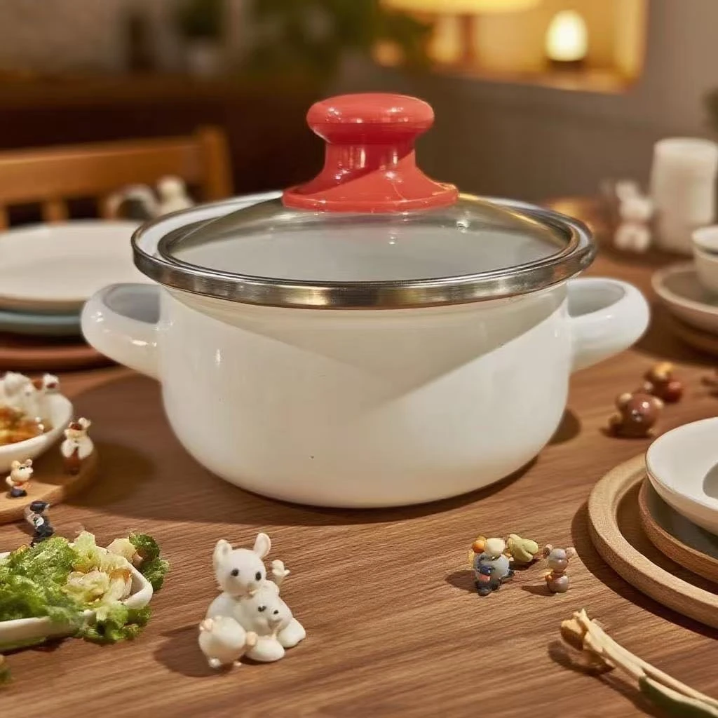 外销日本珐琅搪瓷白色双耳汤锅无涂层适合电磁炉燃气用易清洗