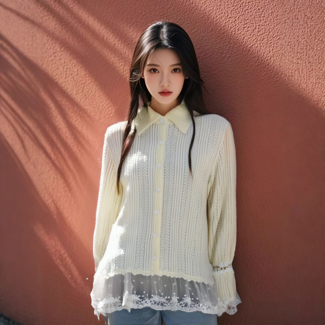 A2025新款休闲洋气蕾丝衬衫纹理百搭时尚打底衬衣韩版上衣D0044