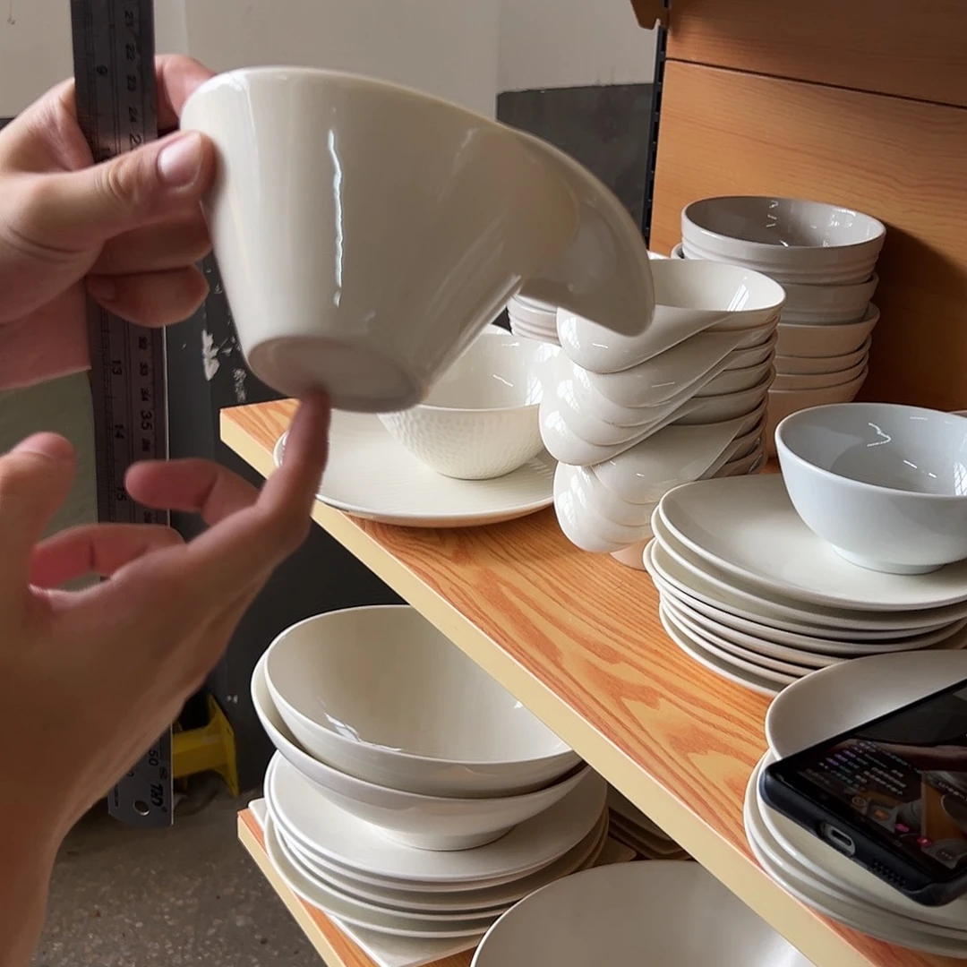 新骨瓷156微瑕暖白7寸单柄碗