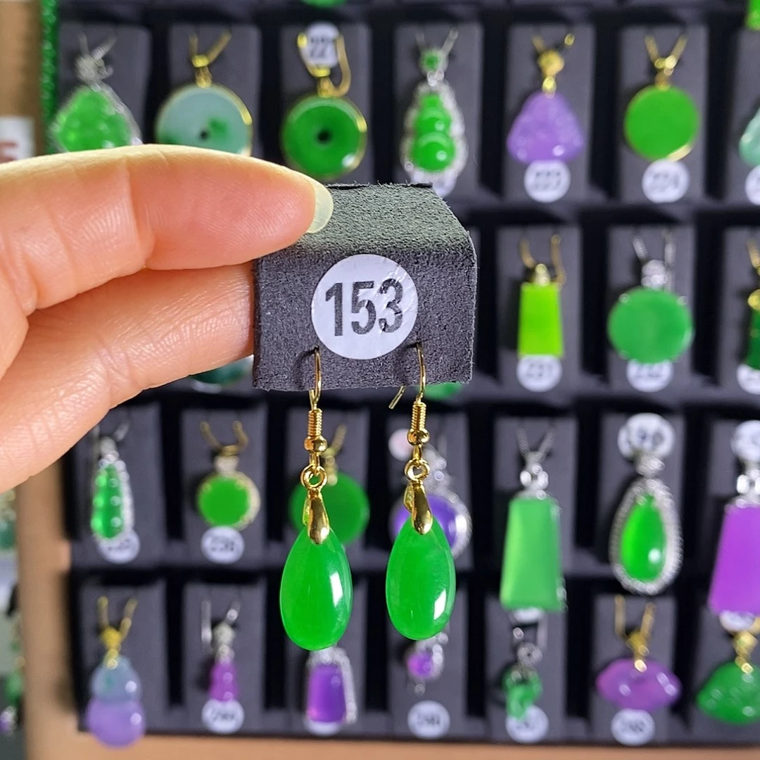 银S925镶嵌翡翠耳饰153