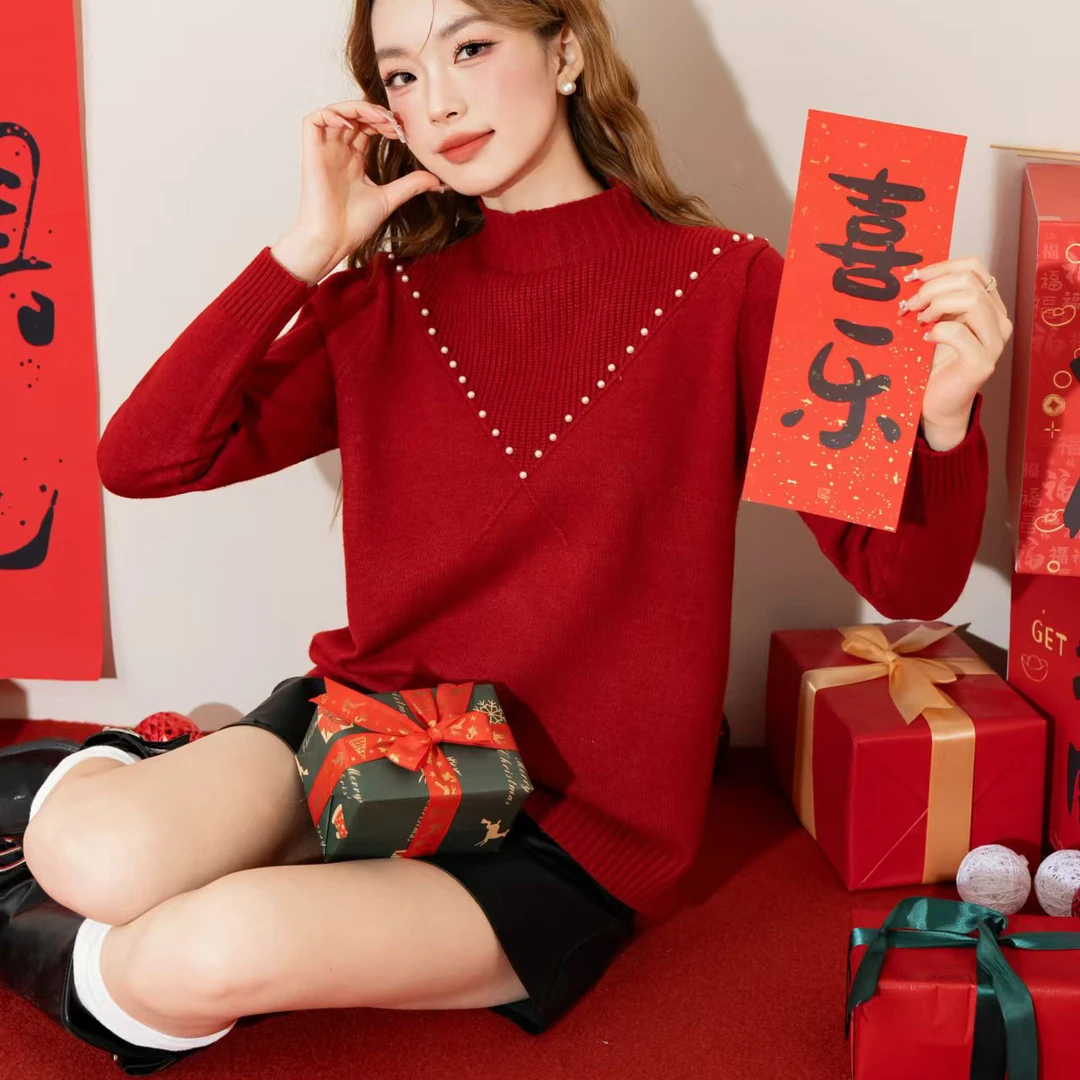 5087钉珠百搭毛衣针织开衫女新款外搭洋气小个子上衣针织纯色