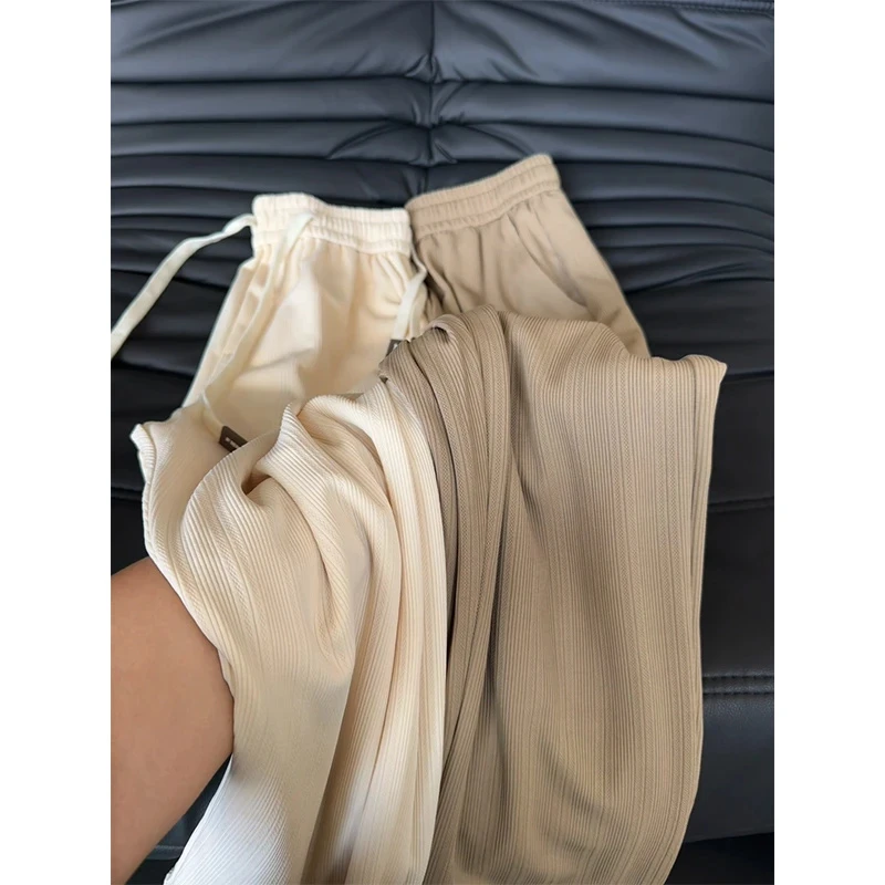 麦穗纹冰丝裤子男夏季薄款高级感垂坠感休闲裤直筒宽松凉感遛弯裤