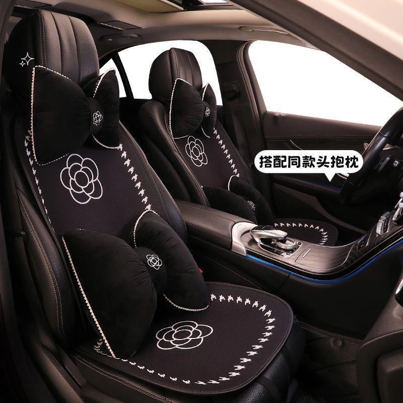 山茶花千鸟格汽车坐垫女士小蛮腰设计坐垫套汽车冰丝坐垫