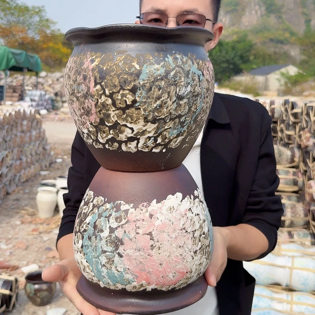 紫砂花盆口20高18（两个胖子姹寂红色