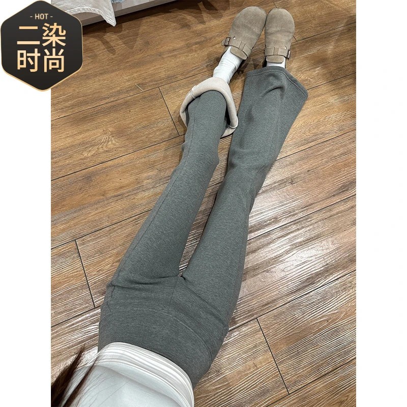 女士秋冬低腰显瘦加绒保暖紧身休闲瑜伽运动微喇叭灰色卫裤时尚修