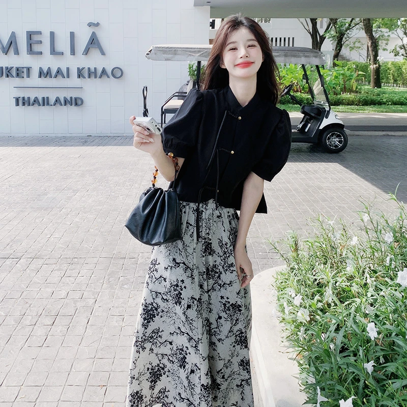 碎花国风新中式套装裙女夏2025新款冷淡风高级感可盐可甜两件套