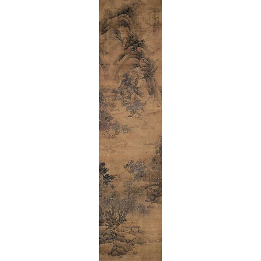 蓝孟 1706年作 秋林山居 立轴 178×42cm.约6.7平尺；