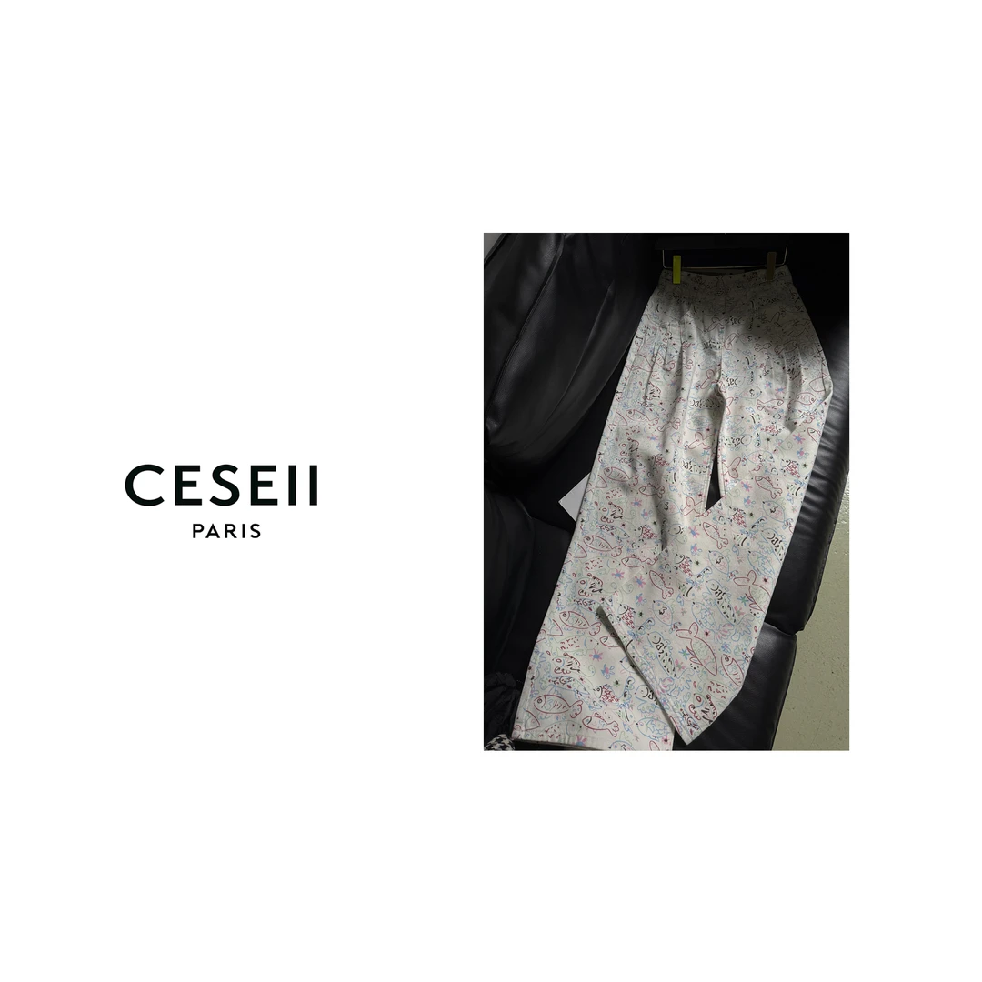 【25XJ088】CESEII25春夏时尚牛仔重工洗水百搭耐穿小鱼图牛仔长裤